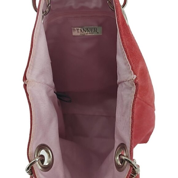 TANNER Made In Italy Pink Coral Suede Top Handle Small Tote Bag Removable Straps - Picture 7 of 10